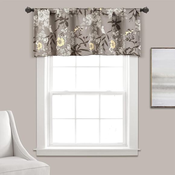 Botanical Garden Curtains Floral Bird Print Light Filtering Window Valance Gray - Picture 1 of 10